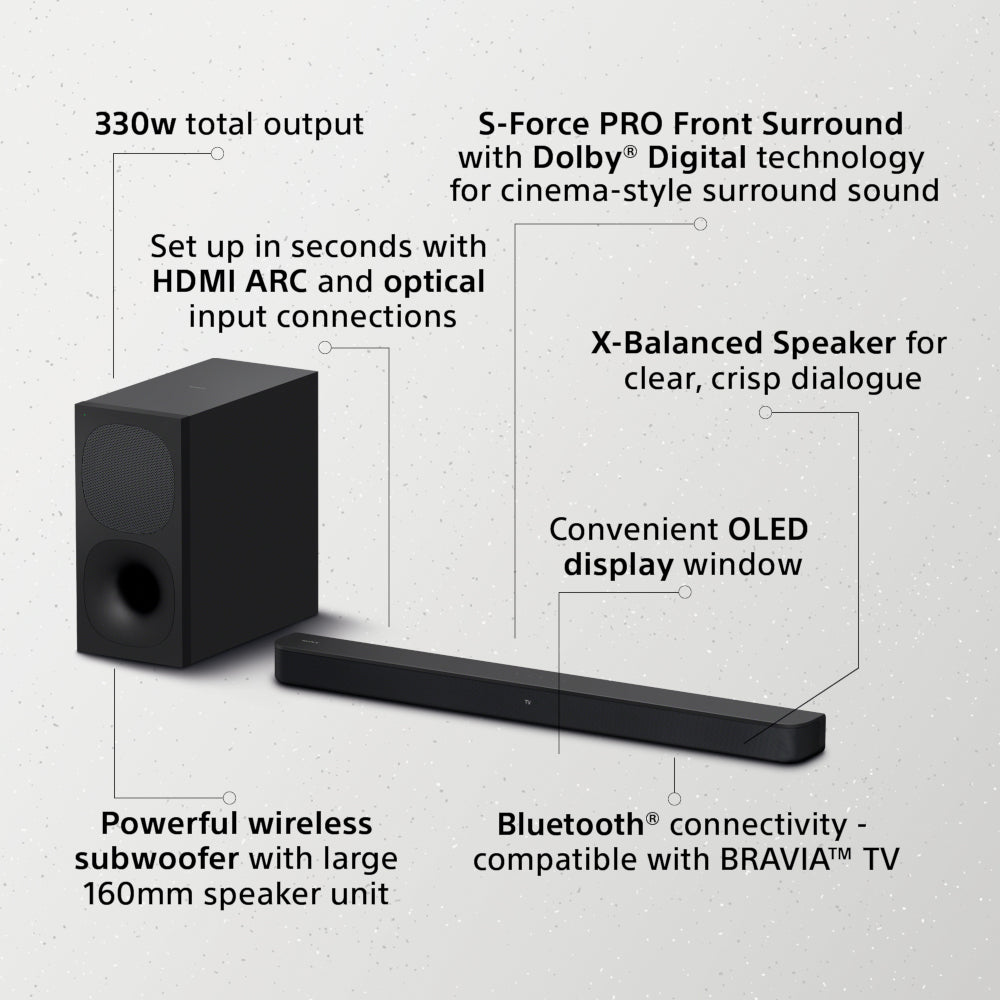 Sony bluetooth soundbar hot sale with wireless subwoofer